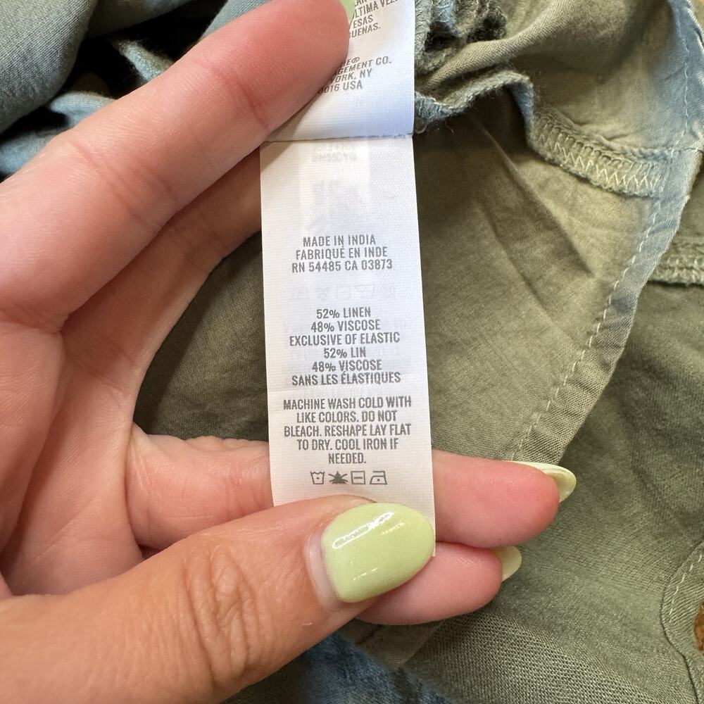 AERIE Linen Blend Mini Dress Women's Size S Olive Green Pockets Beach Boho NWT - Picture 5 of 6